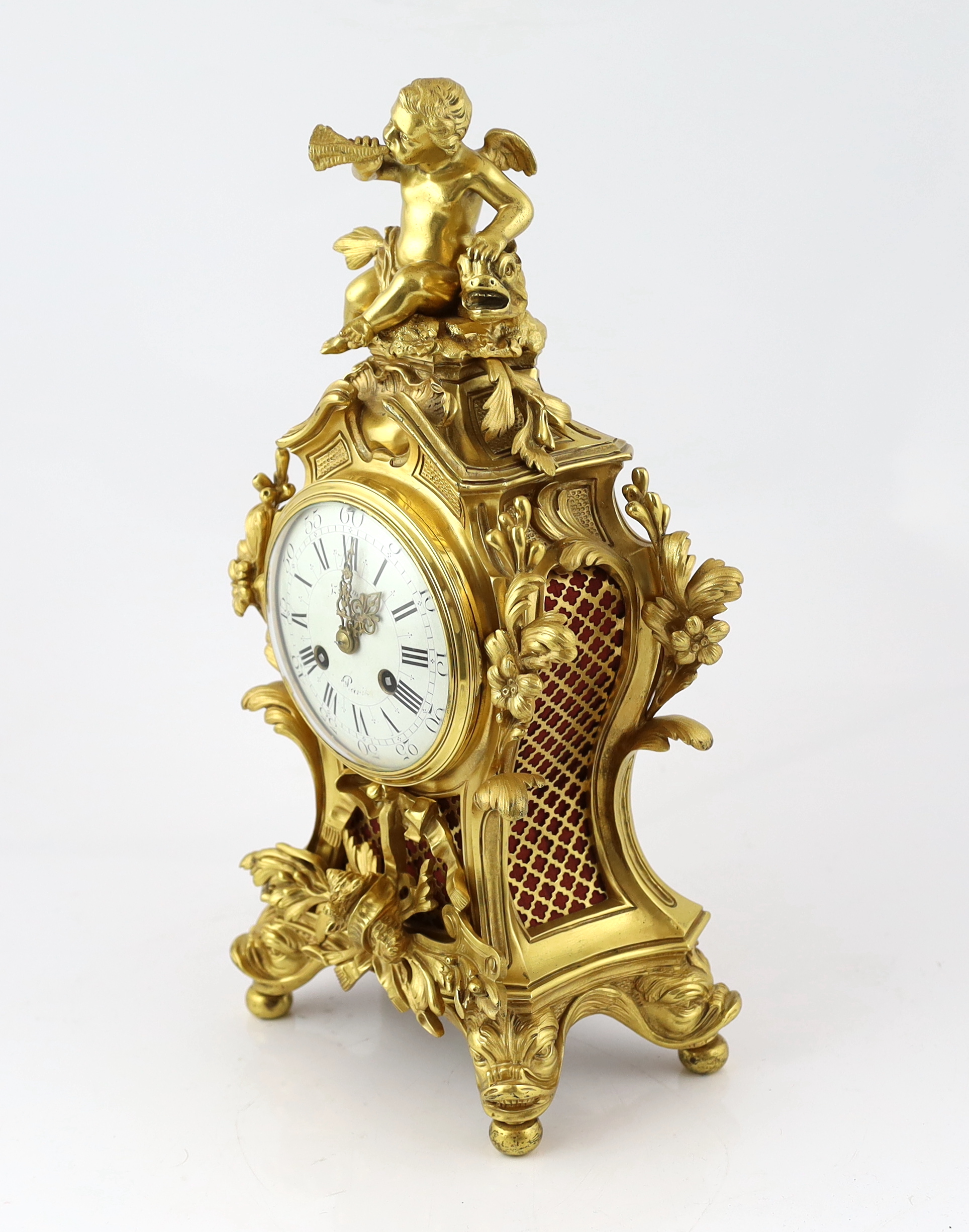 A Louis XVI style ormolu mantel clock, 23cm wide, 14cm deep, 45cm high